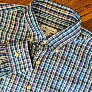 Peter Millar Plaid Button Down Shirt Blue Pink Size Large Classic Fit Preppy